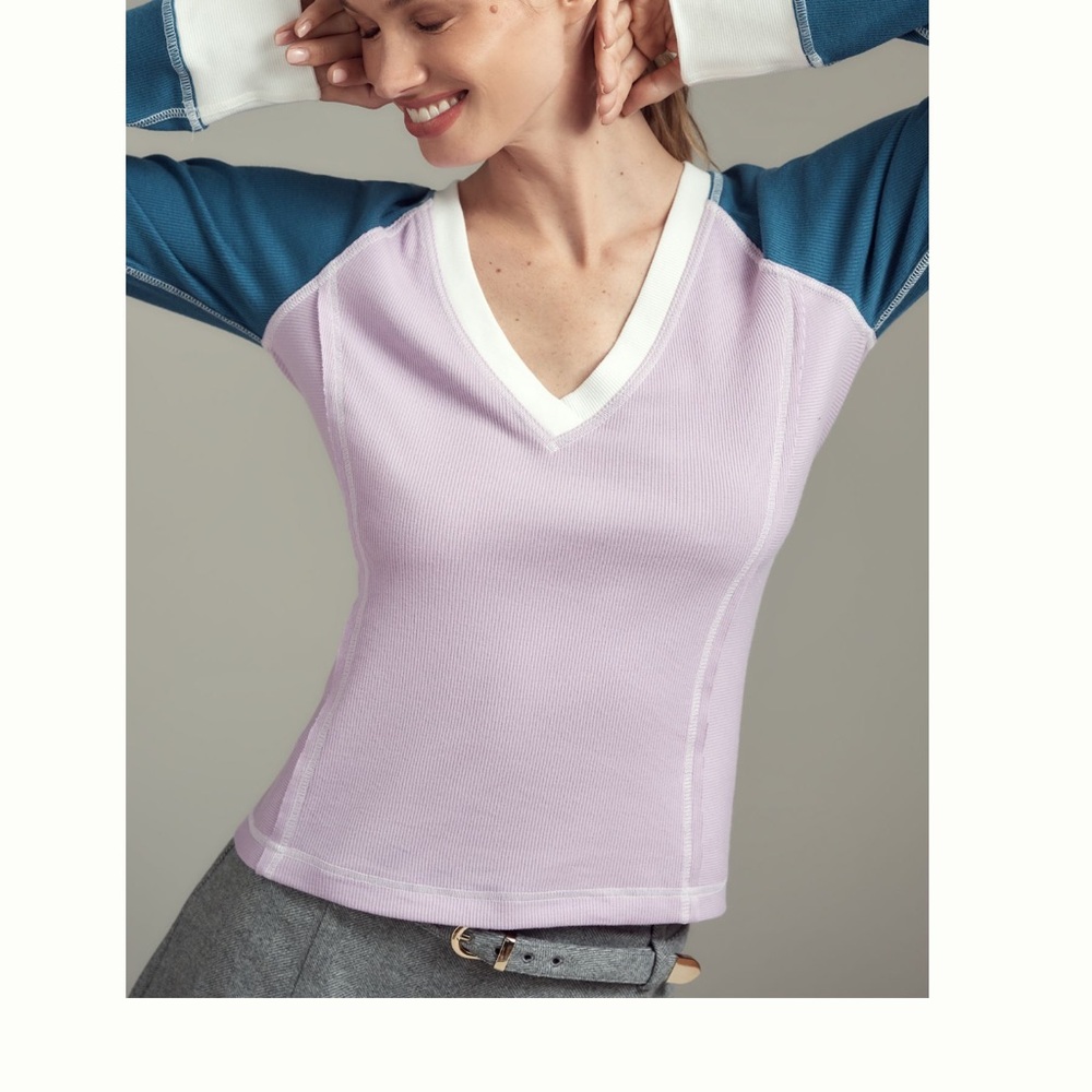 Pilcro V-Neck Long-Sleeve Exposed Seam Tee